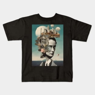 Fragmented Dreamscape Surreal Vintage Collage Art Kids T-Shirt